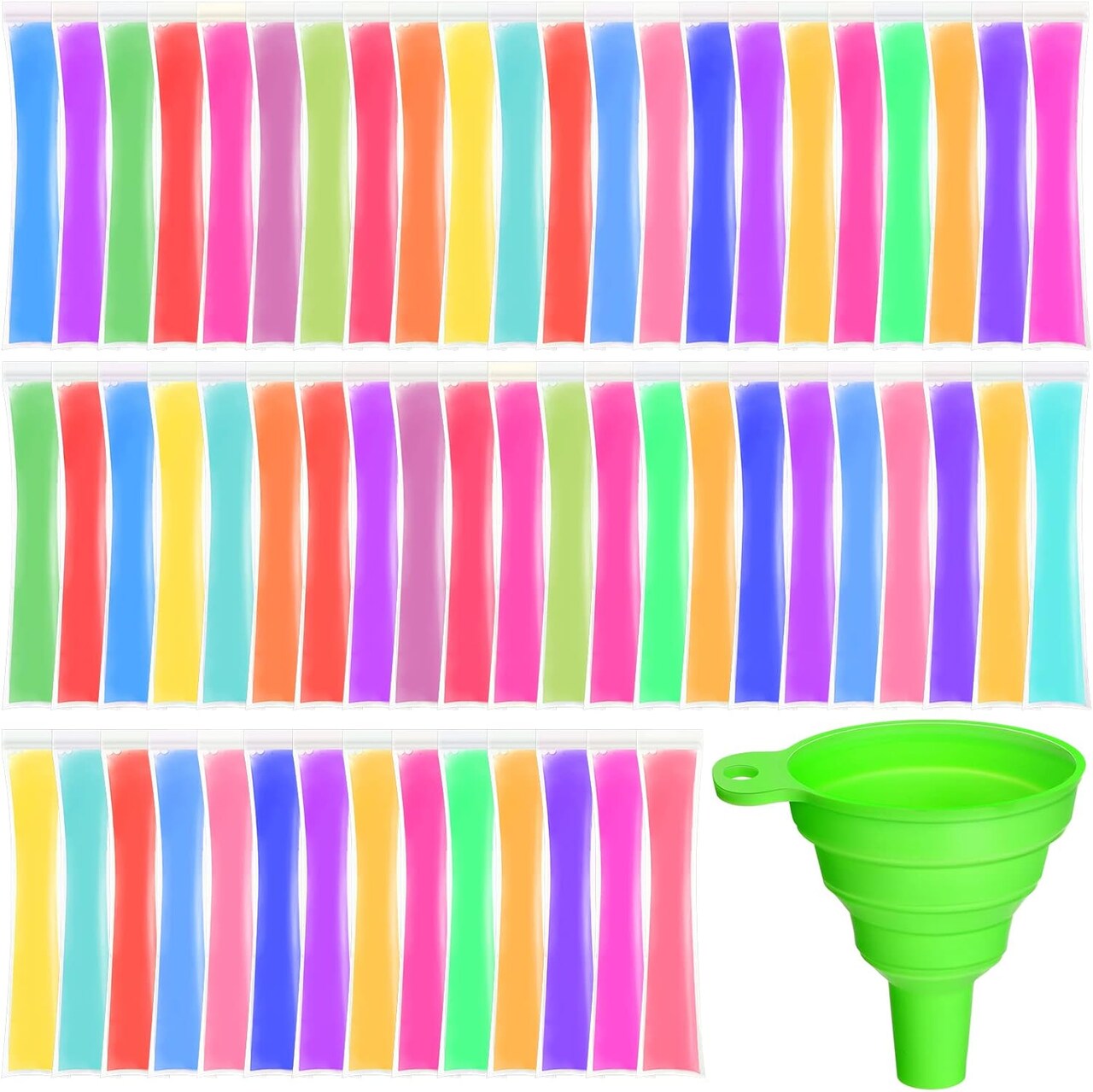 600 Pcs Disposable Ice Mold Bags with 1 Silicone Funnel Freezer Tubes with Zip Seals Candy Ice Mold Yogurt Tubes Pouch for Snack Juice Fruit Smoothies Party Favor (2.2 x 11 Inch)